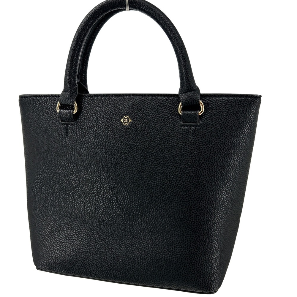 Nanette Lepore Black Pebbled‎ Vegan Leather Satchel Crossbody Handbag Gold Tone